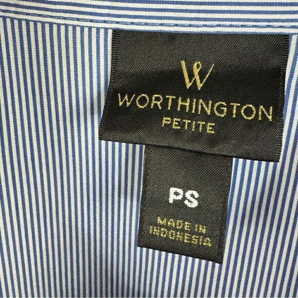 Worthington Petite Striped Faux Pleat Button Front Shirt Blue White Small - Picture 9 of 12